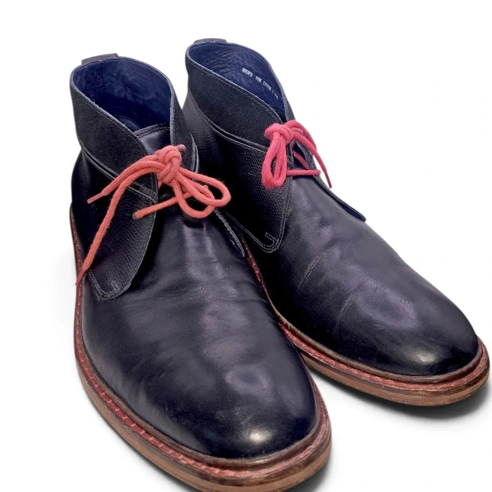 Cole Haan Black Leather Colton Chukka Boot Heavy Red Leather Sole Size 11M